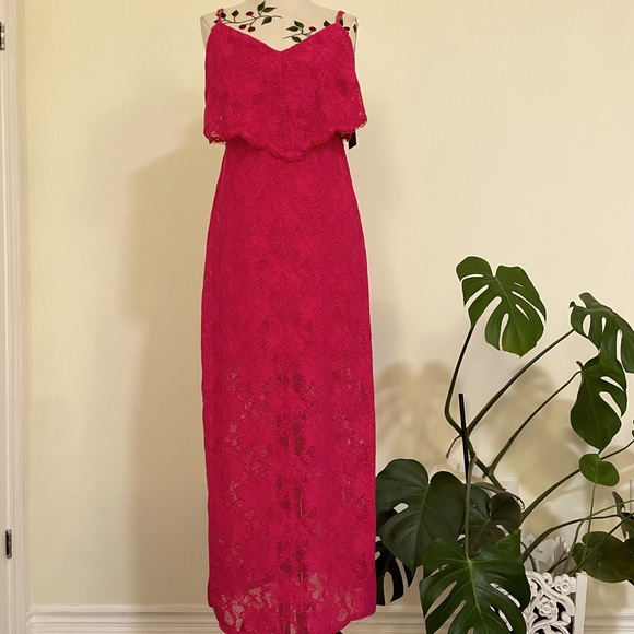 BRAND NEW Bright pink evening gown with straps. - Picture 2 of 5